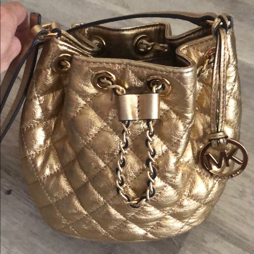 Michael Kors Quilted Leather Bucket Gold Bag